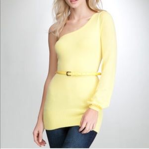 Bebe one-sleeve belted sweater tunic